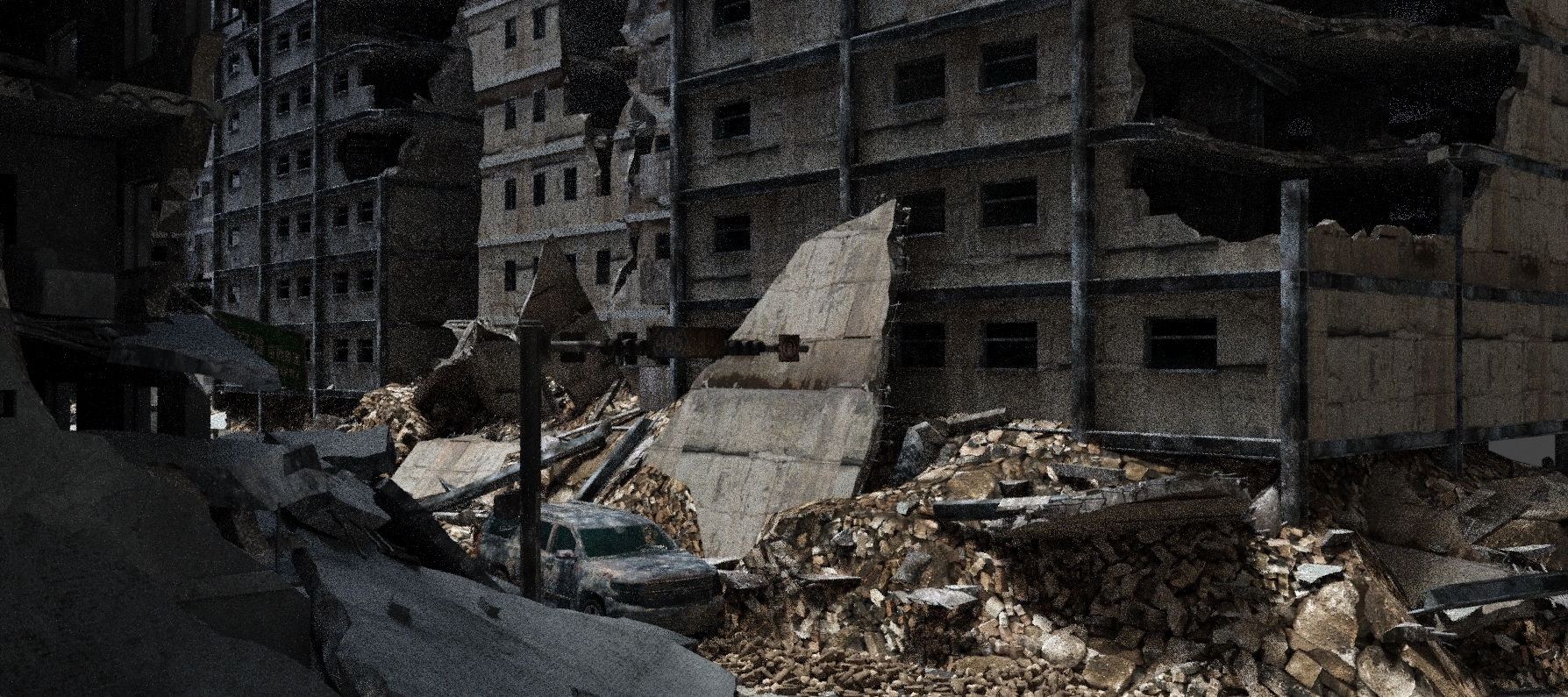 被战争洗礼的废弃街道城市车辆建筑物 c799