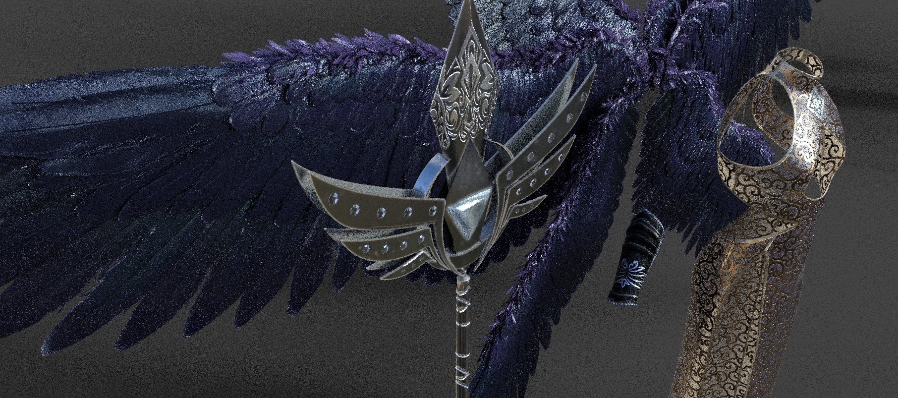 六翼大天使套装带翅膀服装武器 虚拟服饰 游戏服饰 f36